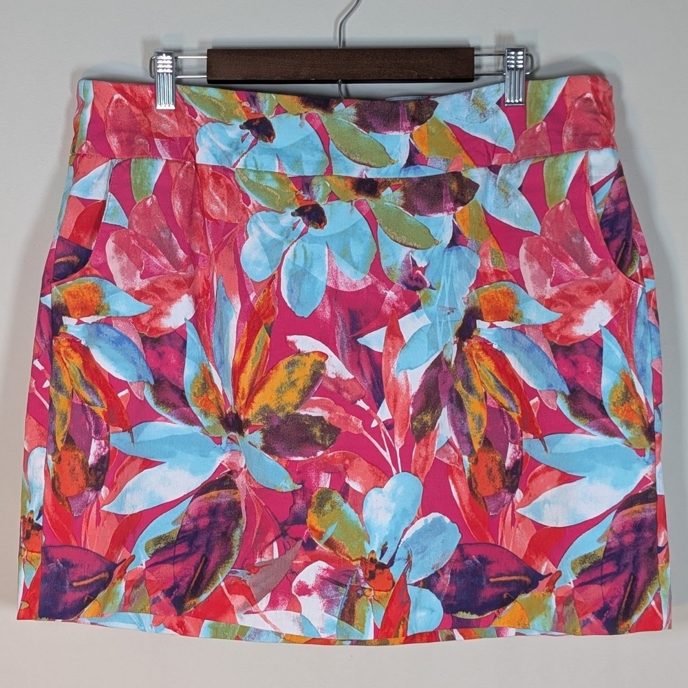 Zac & Rachel Pink Floral Tropical Skort Womens 16W Pull On Pockets Stretch Mini